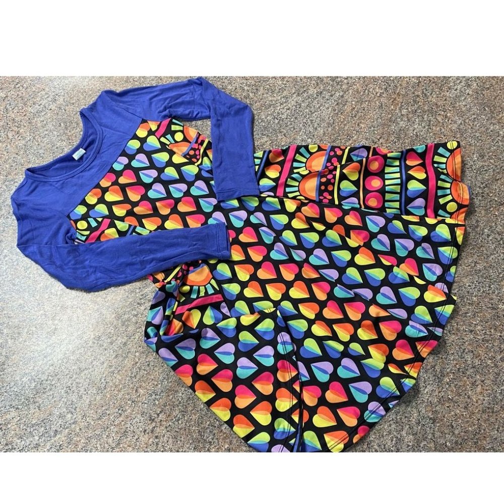 Chooze purple black colorful heart stretchy soft dress sz 8-10 EUC